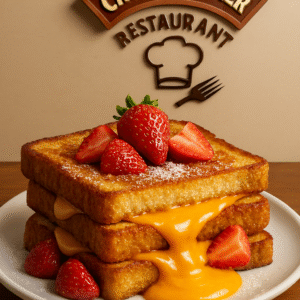 Three Slice of French Toast With Strawberry Toppings
