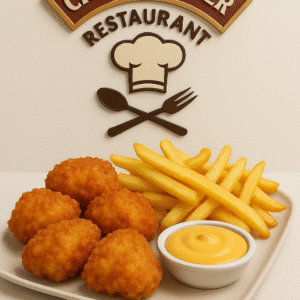 4 piece Chicken with fries and dipping sauce: