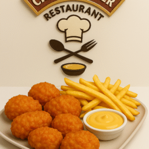 6 piece Chicken with fries and dipping sauce: