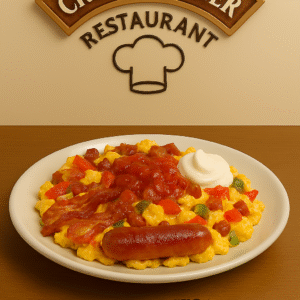 Bacon Cheese, Peppers, Tomatoes, Scrambled Eggs With Salsa, Sour Cream