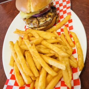Mushroom and Swiss cheese burger: